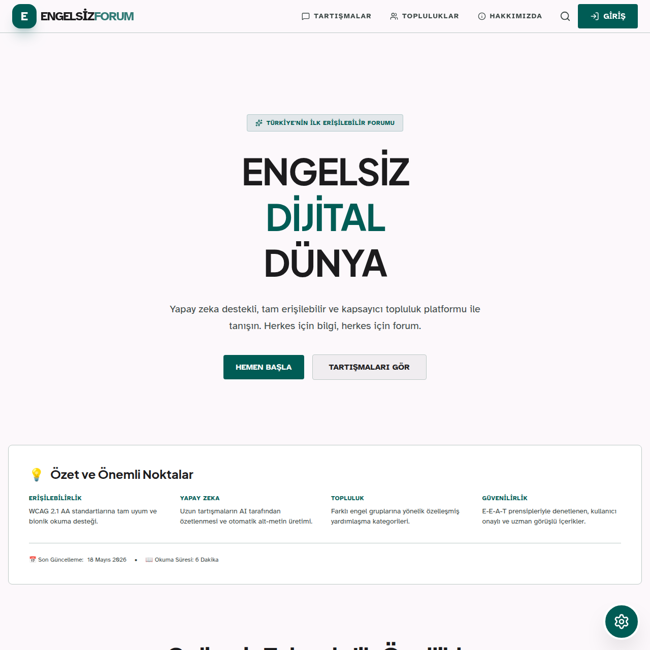 EngelsizForum - Türkiye'nin İlk Tam Erişilebilir Forum Platformu