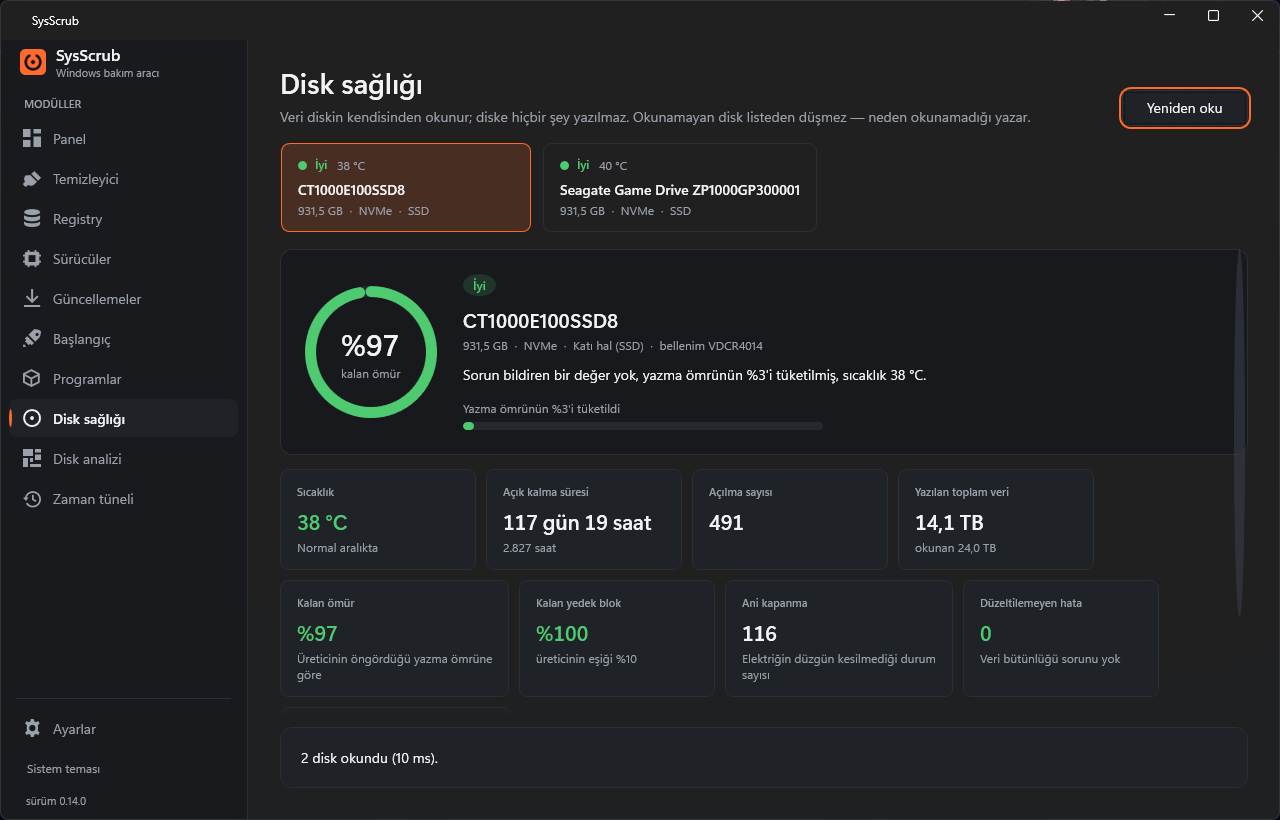 SysScrub — Windows bakım, sürücü güncelleme ve disk sağlığı tek uygulamada